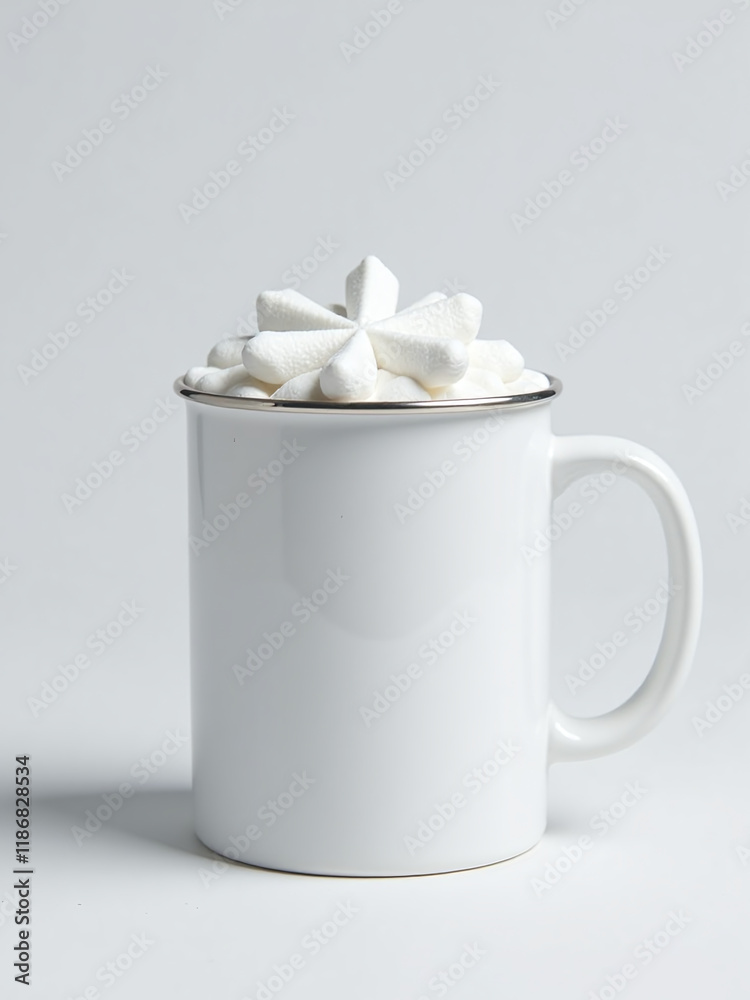 Aufkleber a white coffee mug features a foam snowflake design on its top view, set against a plain background 