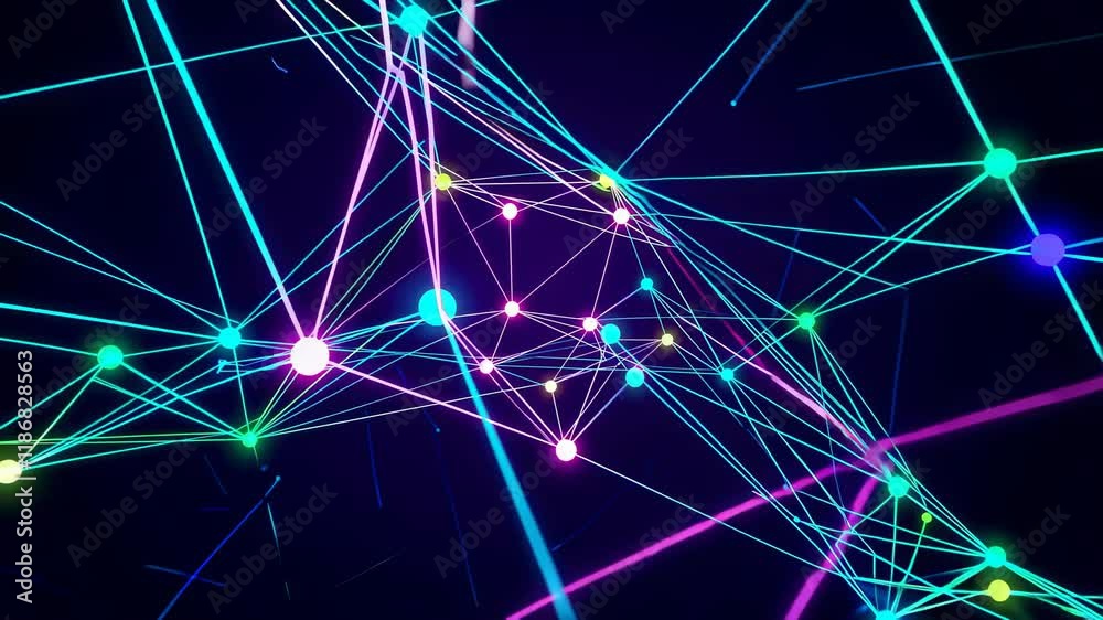 Poster exploring abstract digital patterns and vibrant colors in visual art representation
