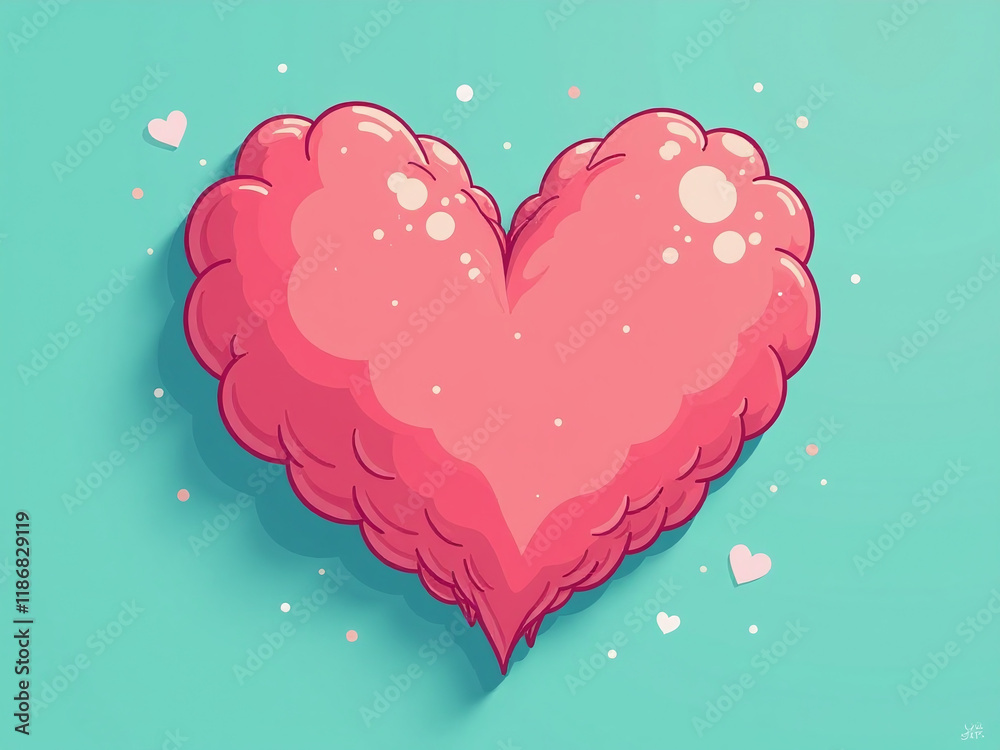 Poster a whimsical illustration features a fluffy heart on a turquoise background with ample copy space for