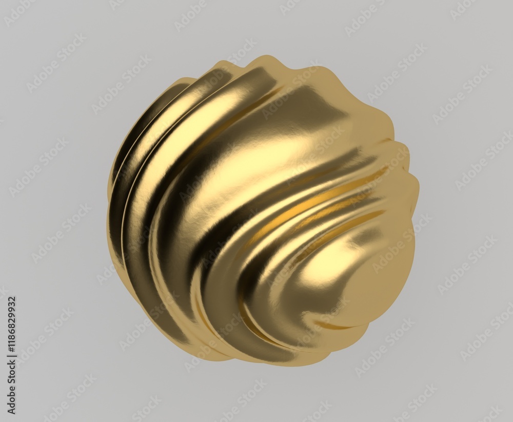 Aufkleber golden 3d glitchy sphere with wavy ripples on a grey background. surreal illustraton for creative de