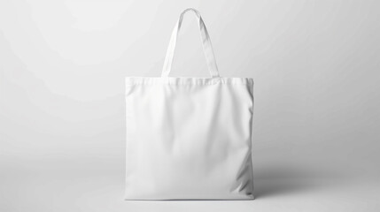 A white bag is on a grey background. The bag is empty and has a clean, minimalist appearance