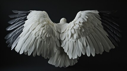 White Bird Wings Spread Wide Against Black Background