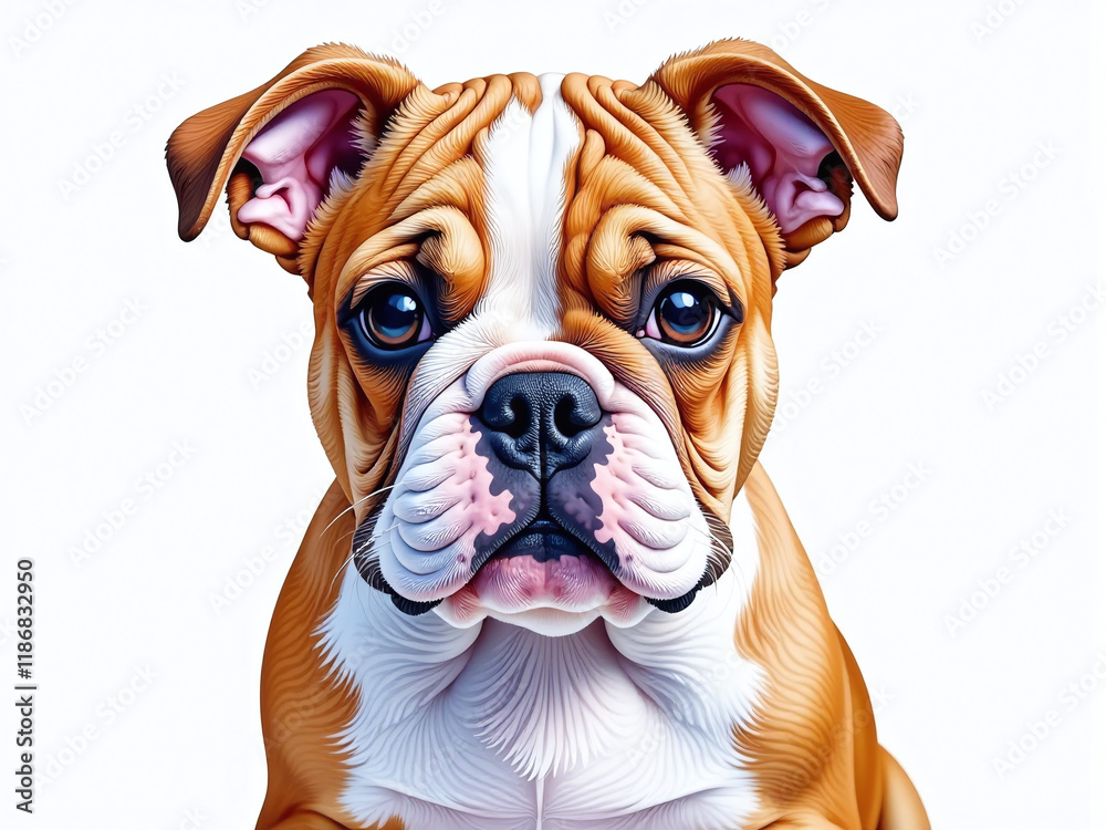 Poster A Watercolor Painting With A Colorful Portrait Of A Bulldog Puppy Is Created Using An Artificial Intelligence Generative Technique. 00003