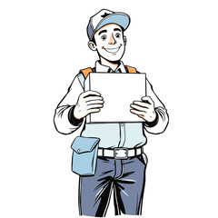 A smiling young delivery man Cartoon Vector Illustration isolated on a white background