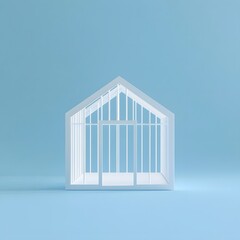 Fototapeta premium Minimalist House Shaped Cage Rendered in 3D on Blue Background