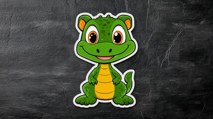 Adorable cartoon baby dragon illustration. Green, friendly, and cheerful.