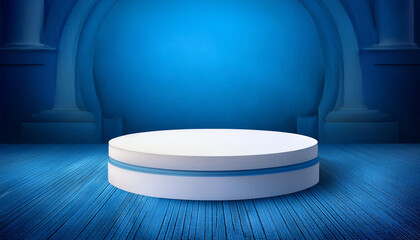 minimalist white round podium on blue history