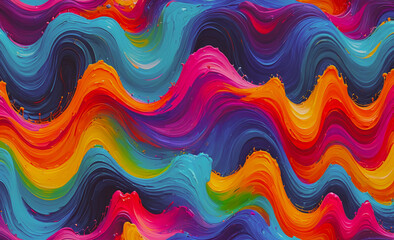 Colorful painting with a rainbow wave. The colors are red, blue, green, yellow, and purple