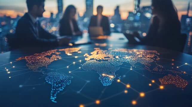 Global business partners working together on a worldwide connection.