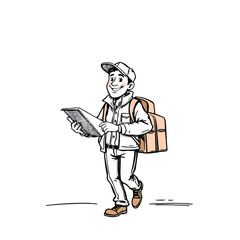 A smiling young delivery man Cartoon Vector Illustration isolated on a white background