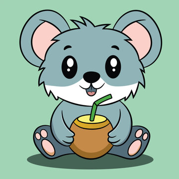recommend clip art: Cute koala cartoon mascot character drink fresh coconut vector illustration
