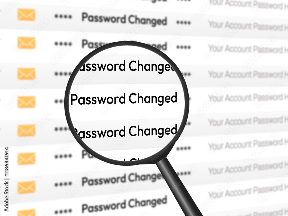 Poster password change notifications in email style with magnify zoom concept design
