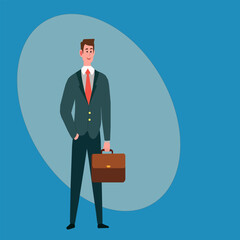 Confident Male Executive in Suit Holding a Briefcase