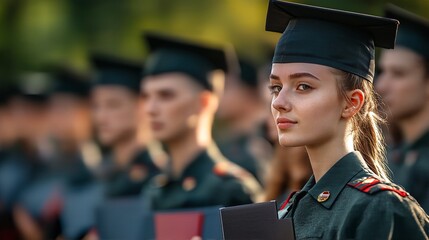 portrait of a female university graduate in graduation attire standing outdoors.