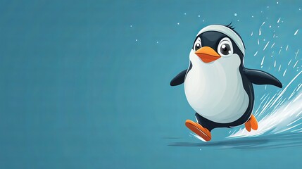 Obraz premium Energetic Penguin Splashing Through Clear Ocean Water with Playful Energy and Joyful Movement Displayed