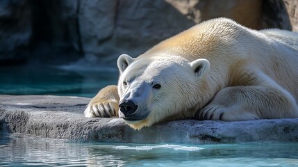 Majestic Polar Bear Resting on Ice, Arctic Wildlife, Close-Up fur zoo cold calm white water animal  
