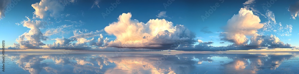 Aufkleber panoramic view of salar de uyuni at dusk, with dynamic clouds reflecting on the salt flat, creating 