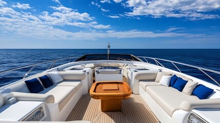 Fototapeta premium Luxurious Yacht Deck Overlooking Endless Blue Ocean Under Vibrant Sky : Generative AI