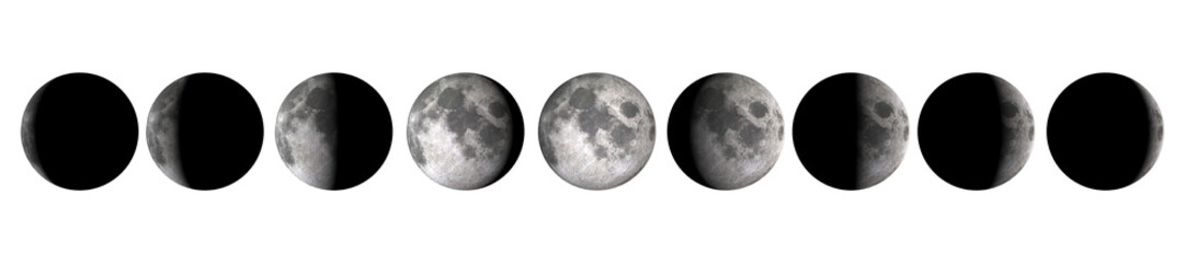 Set of moon 3d rendering transparent image