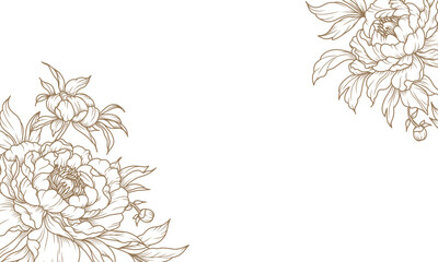 Luxury floral frame. Pattern with a bouquet of peonies, golden flowers and leaves. Vector illustration with elegant vintage botanical decorative elements © Victory