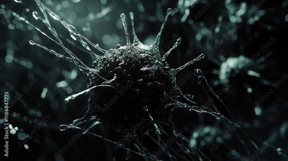 Leinwandbilder detailed 3d visualization of a virus structure showcasing spikes and rna strands with glowing molecu