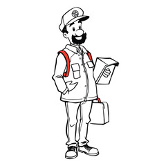 A smiling young delivery man Cartoon Vector Illustration isolated on a white background