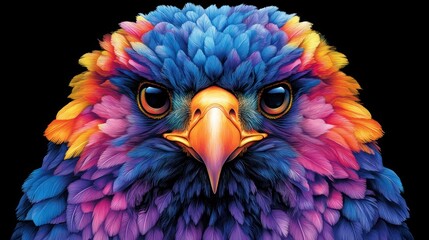 Obraz premium Colorful eagle portrait on black background, intense stare.