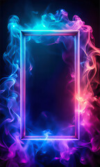 Neon Glowing Smoke Frame with Vibrant Lights – Abstract Digital Background for Modern Graphic Design Print Poster and Web Projects