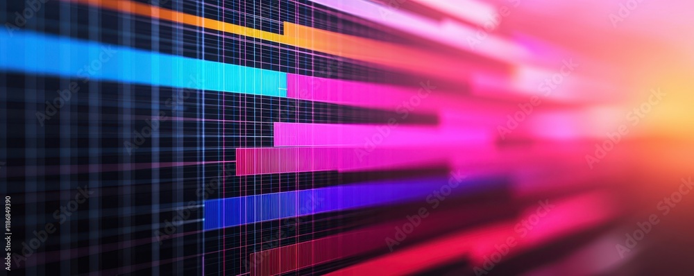 Poster a vibrant abstract design featuring colorful lines and a grid pattern, creating a dynamic and modern