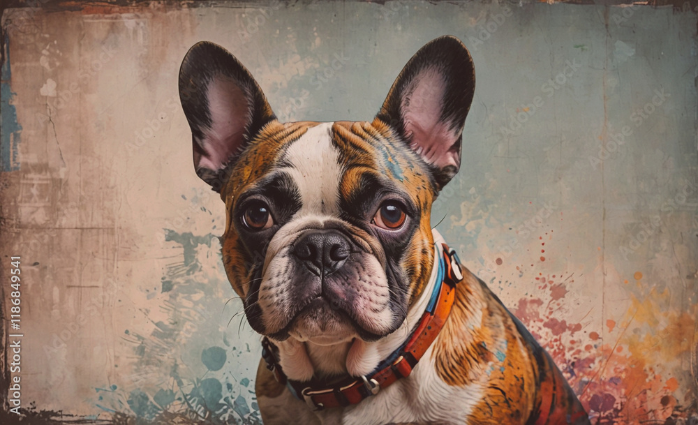 Aufkleber dog with a brown and white coat and a red collar. it has brown eyes and is looking at the camera