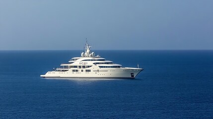 Luxury yacht cruising on open sea under clear blue sky symbolizing opulence and adventure : Generative AI