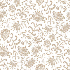 Swirl flowers, paisley floral pattern, beige and white colors. Seamless floral pattern-573.