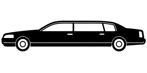 A clean vector icon of a stretch sedan limousine with sleek tinted glass, showcasing luxury and elegance. Perfect for modern designs and transportation themes.
