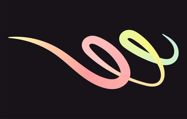 Neon Color Gradient squiggle lines. Scribble stripe with wavy elements. Abstract organic dynamic colorful Shapes on dark background.