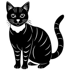 Fototapeta premium Black and White Silhouette of a Sitting Cat with a Collar