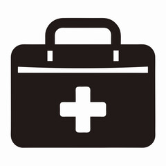Obraz premium Black First Aid Kit Icon with Red Cross