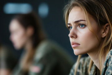 Strong female soldier on therapy, AI Generative
