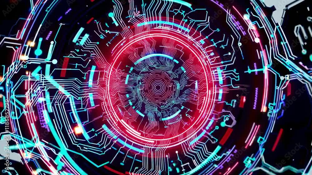 Fototapete vibrant abstract digital animation showcasing colorful swirling patterns and circuitry connections i