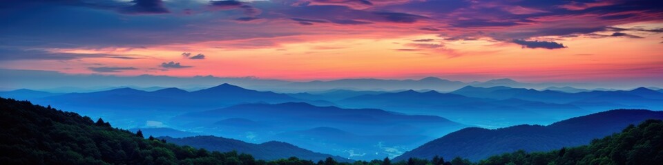 Scenic Sunset Views of Blue Ridge Mountains. Perfect Landscape of North Carolina Parkway at Dawn and Dusk
