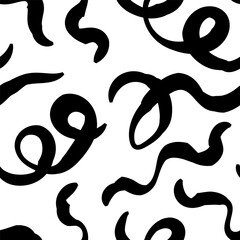 Seamless abstract pattern with squiggles and scribbles. Weaved curved lines. Chaotic ink scribbles decorative texture. Messy doodles, wavy and curly lines.