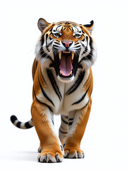 Obraz premium A Tiger Roars In Isolation Against A White Background That Is Also Partially Transparent To Allow For Easy Layering. 00001