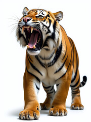 Fototapeta premium A Tiger Roars In Isolation Against A White Background That Is Also Partially Transparent To Allow For Easy Layering. 00002