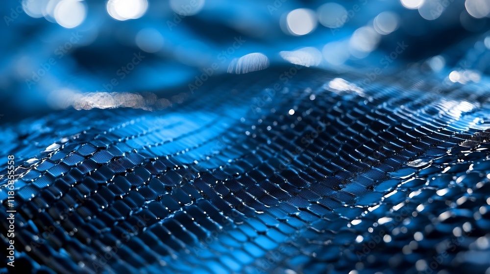 Fototapete abstract closeup of blue reflective pattern on a metallic surface : generative ai