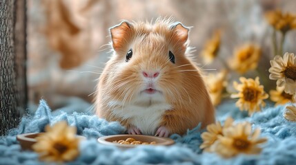 Adorable Orange Guinea Pig Posing Amongst Flowers