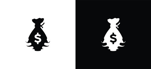 Money bag icon logo vector illustration. Money sack with dollar sign symbol and holding hand