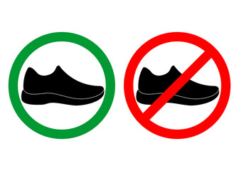 Shoe Mark with Green Circle and Red Circle Featuring Cross – Black and White Silhouette Vector Icon or Symbol in EPS Format Isolated on White Background