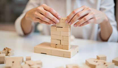 A Close-Up of Hands Building a Wooden Structure