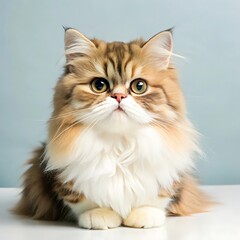 A cute persian cat sitting on colorful background