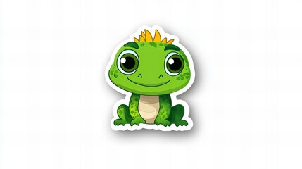Obraz premium Adorable cartoon green frog with big eyes and a yellow crown. Perfect for kids!