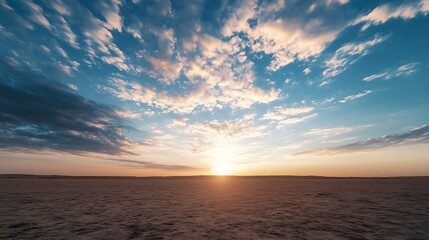 Fototapeta premium Expansive desert landscape at sunrise with dramatic cloud formations : Generative AI